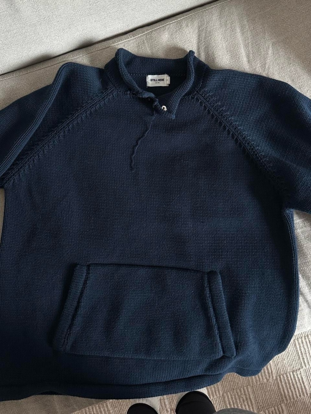 Still Here Navy Crewneck Knit Sweater